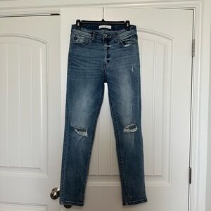 KanCan Straight Leg Ripped Distressed Med Wash Jeans 9/28 Like New